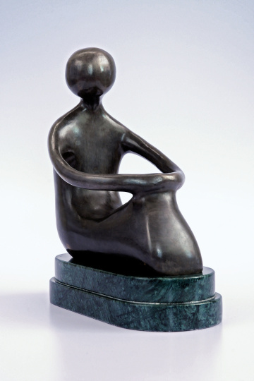 On Reflection - seated bronze figure on marble plinth